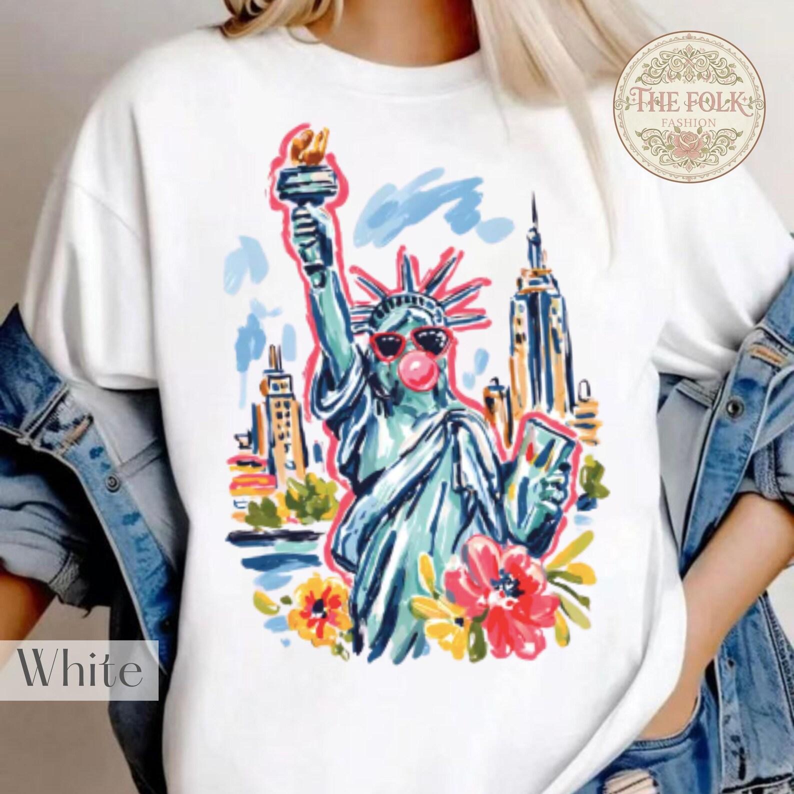 Statue of Liberty Shirt, Funny Patriotic New York Tee, NYC Bubblegum Graphic T-Shirt, Vintage USA Liberty Top, Comfort Colors 4th of July 2XL