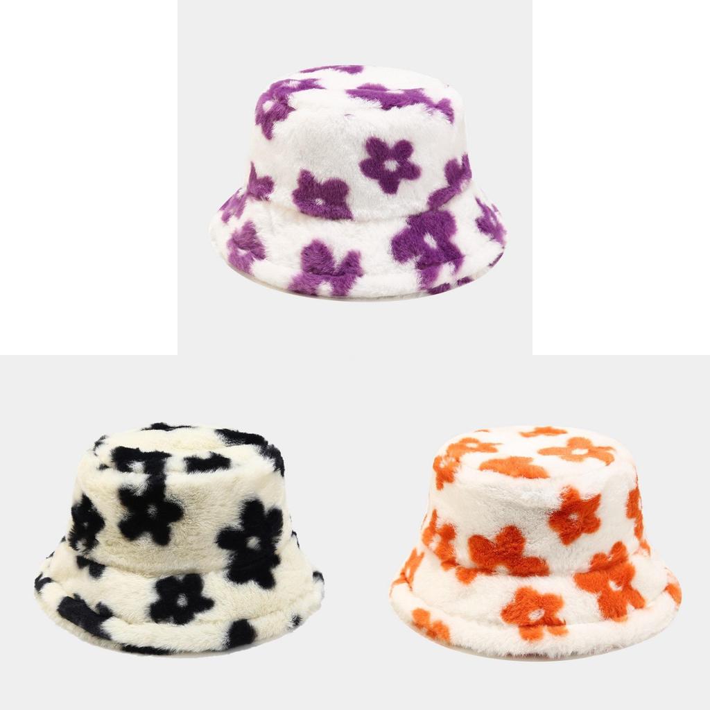 Plush Flower Embroidered Fisherman Hat With Wide Brim For Outdoor Winter And Spring Use
