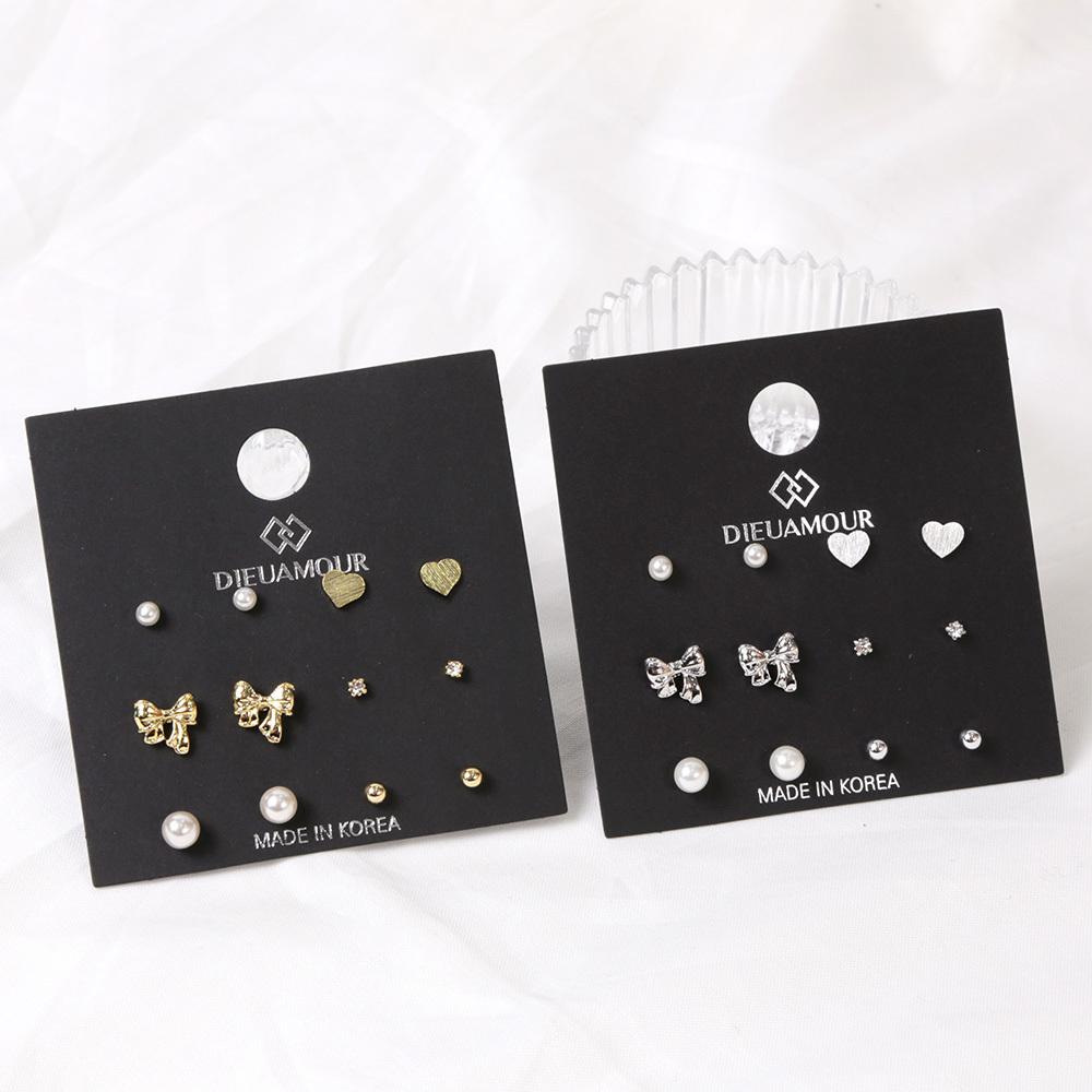 Dieuamour [12Pack] Petit Ribbon Pearl Daily Earring Set