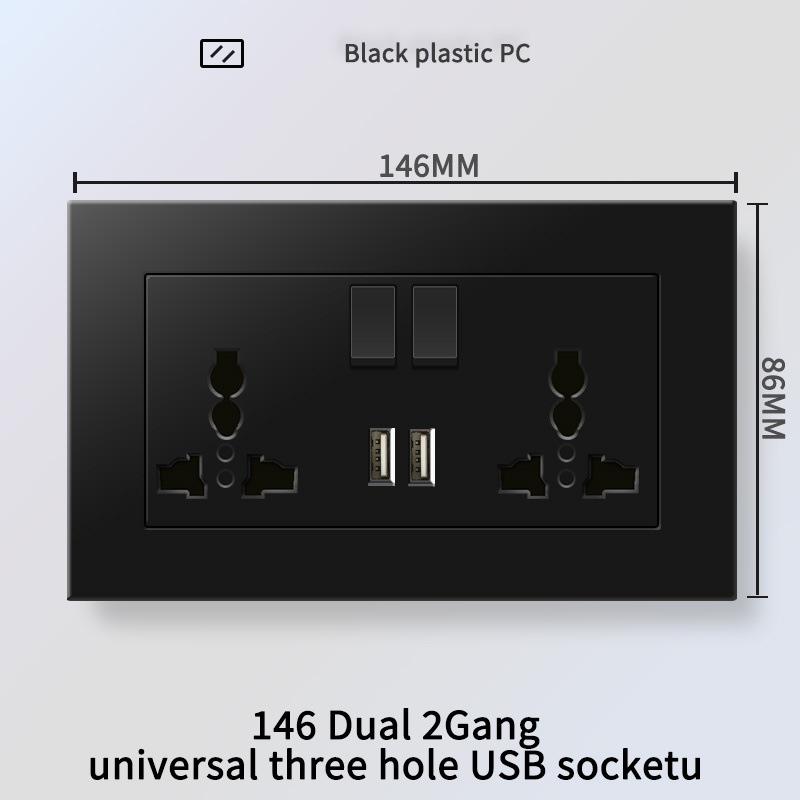 13A British Standard Socket with USB & Type-C Fast Charging, Light Switch, Black Panel for Hong Kong & Macau