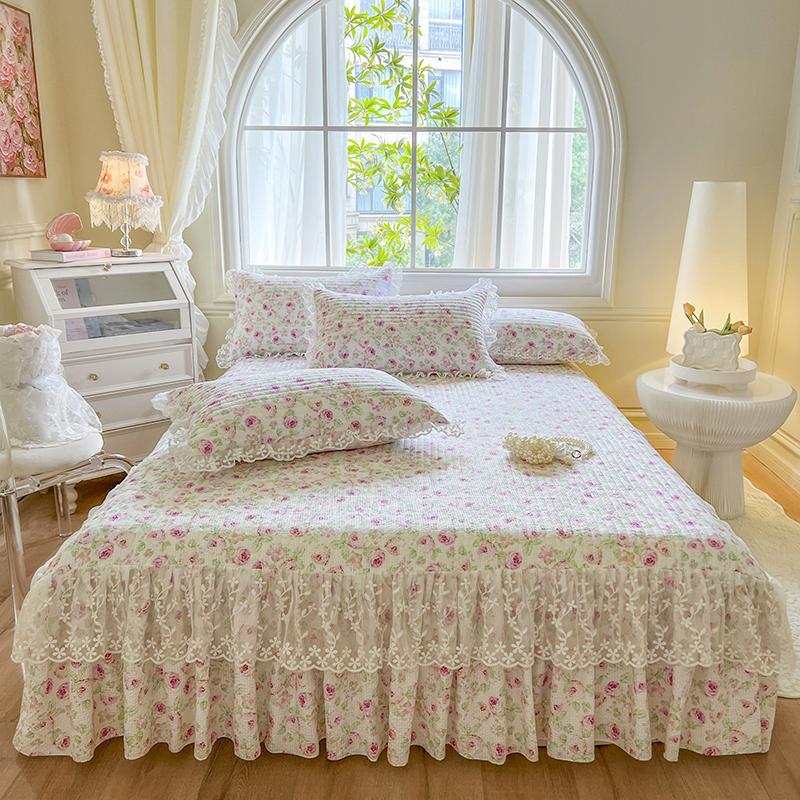 

1 шт., кружевная юбка принцессы + 2 наволочки, постельное белье, простыня, розовый кружевной комплект постельного белья, покрывало для кровати для девочек Full 150x200cm 3pcs