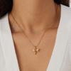 Collana Libellula con Catena di Perline Dorate e Pendente in Cristallo Rosa per Donna
