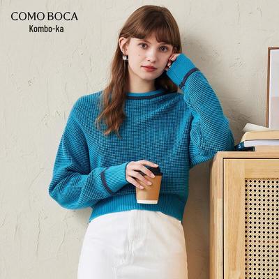 KOMONBOKA Women's Autumn/Winter Color-Block Wool Knit Sweater