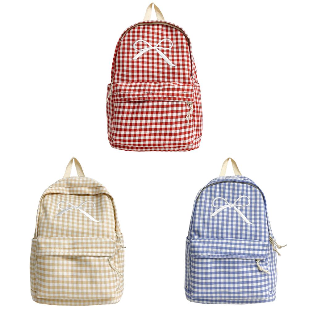 

Милый клетчатый рюкзак с бантом, повседневный дорожный рюкзак, сумка для книг для женщин (красный)