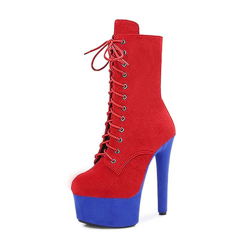 15Cm suede short boots model catwalk shoes women's runway sexy high heels pole dance boots