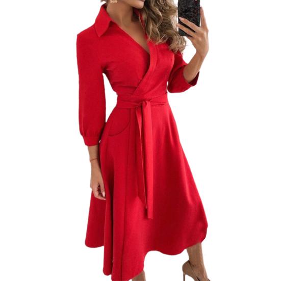 Weibliches Kleid mit Blumenmuster, tiefem V-Ausschnitt, Vintage-Gürtelkleid