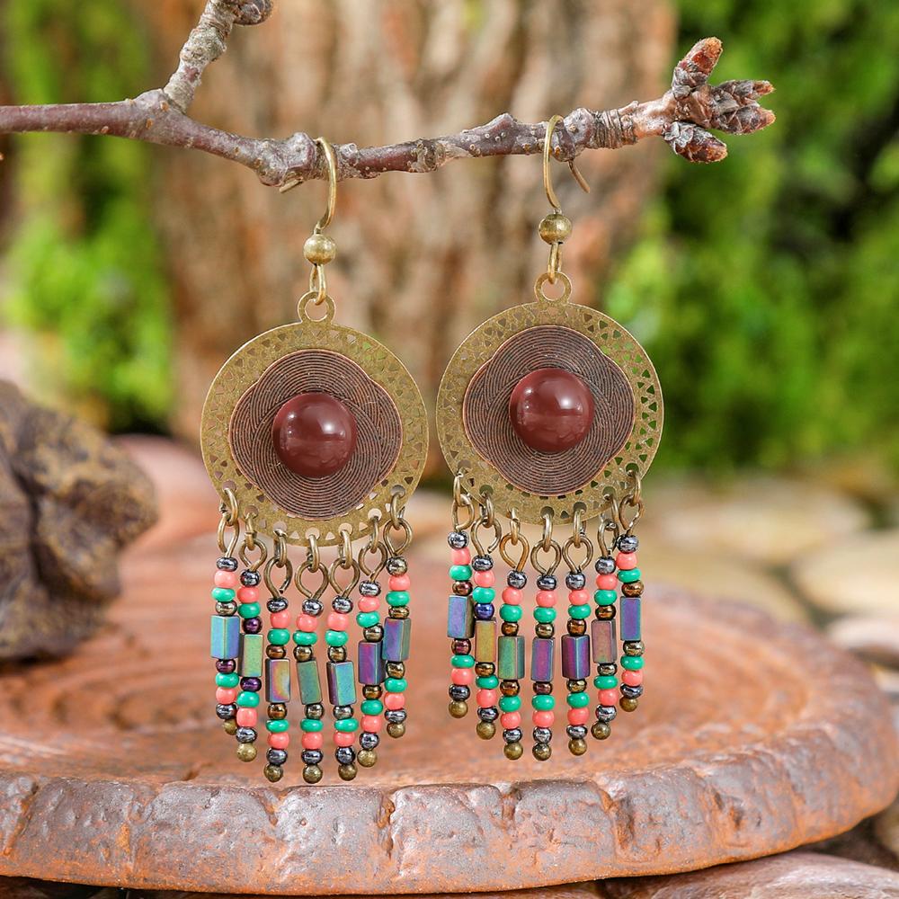 

1 пара серег в стиле бохо винтаж для женщин, серьги-подвески, инкрустированные красными искусственными цирконами, эффектные, универсальные подарки