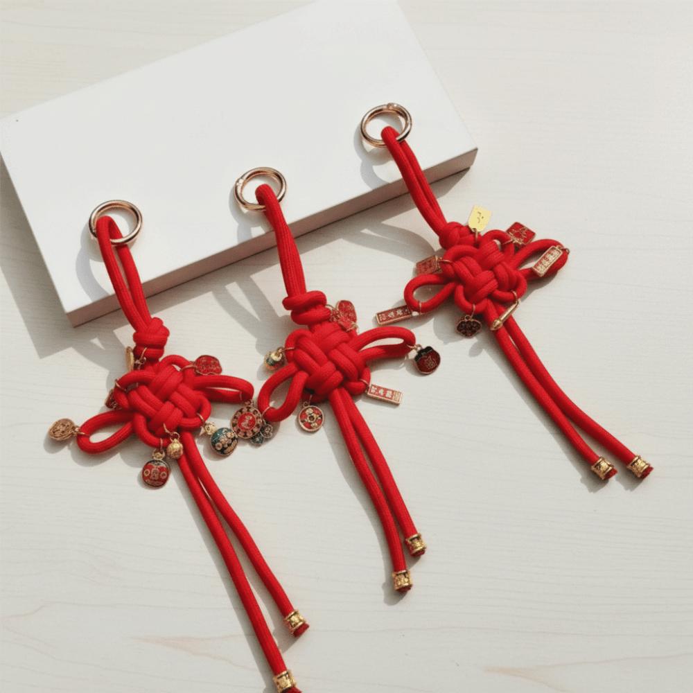 Retro Chinese Phone Chain Cute Fortune God Keyring Hand-woven Plutus Lucky Keychain  Decoration