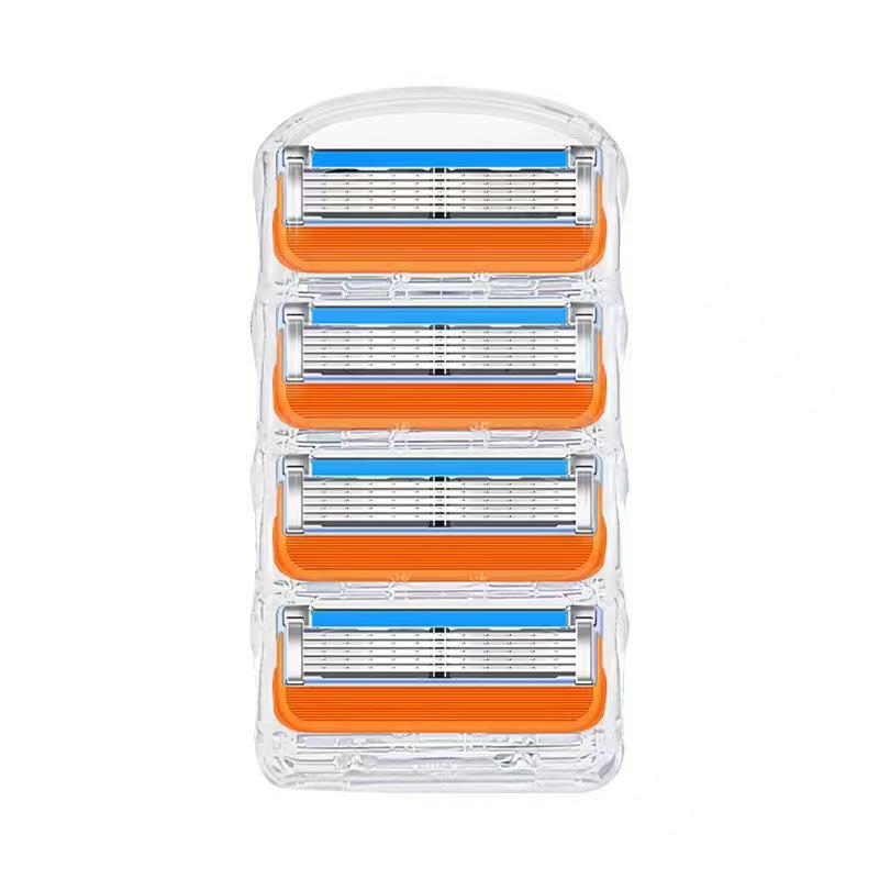 Universal Five-Layer Manual Razor with Shaving Cream, Men's 5-Blade Holder with Orange-Blue Accessories