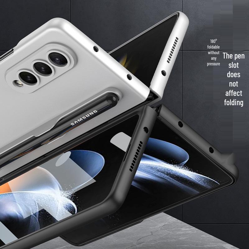 Frosted Pure Color Pen Slot Protective Case for Samsung Fold4