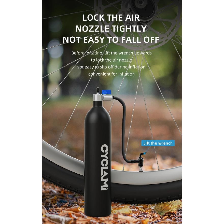 CYCLAMI 1.2L Aluminum Alloy MTB Road Inflator Tyre Air bottle Tire Booster With Valve Gas Cylinder For Bike Tubeless 29" Tire