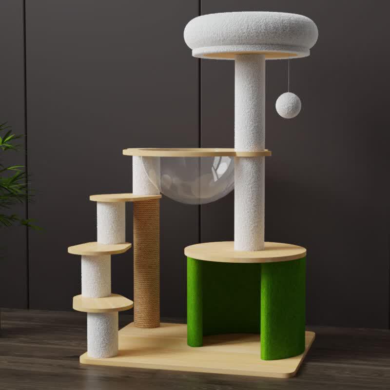 Solid Wood Multi-Level Cat Tree & Activity Center