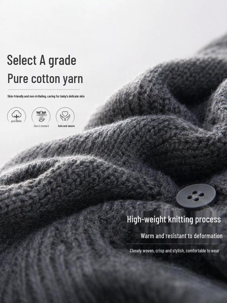 Unisex Korean Style 100% Cotton Knit Cardigan for Boys – Spring/Autumn Casual Baby Sweater