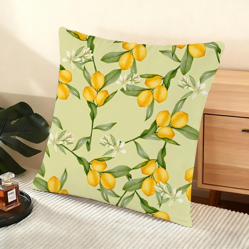 Lemon Pattern Cushion Cover Soft Short Plush Pillow Cover Smooth Cozy Texture Aesthetic Cushion Case Home Decor