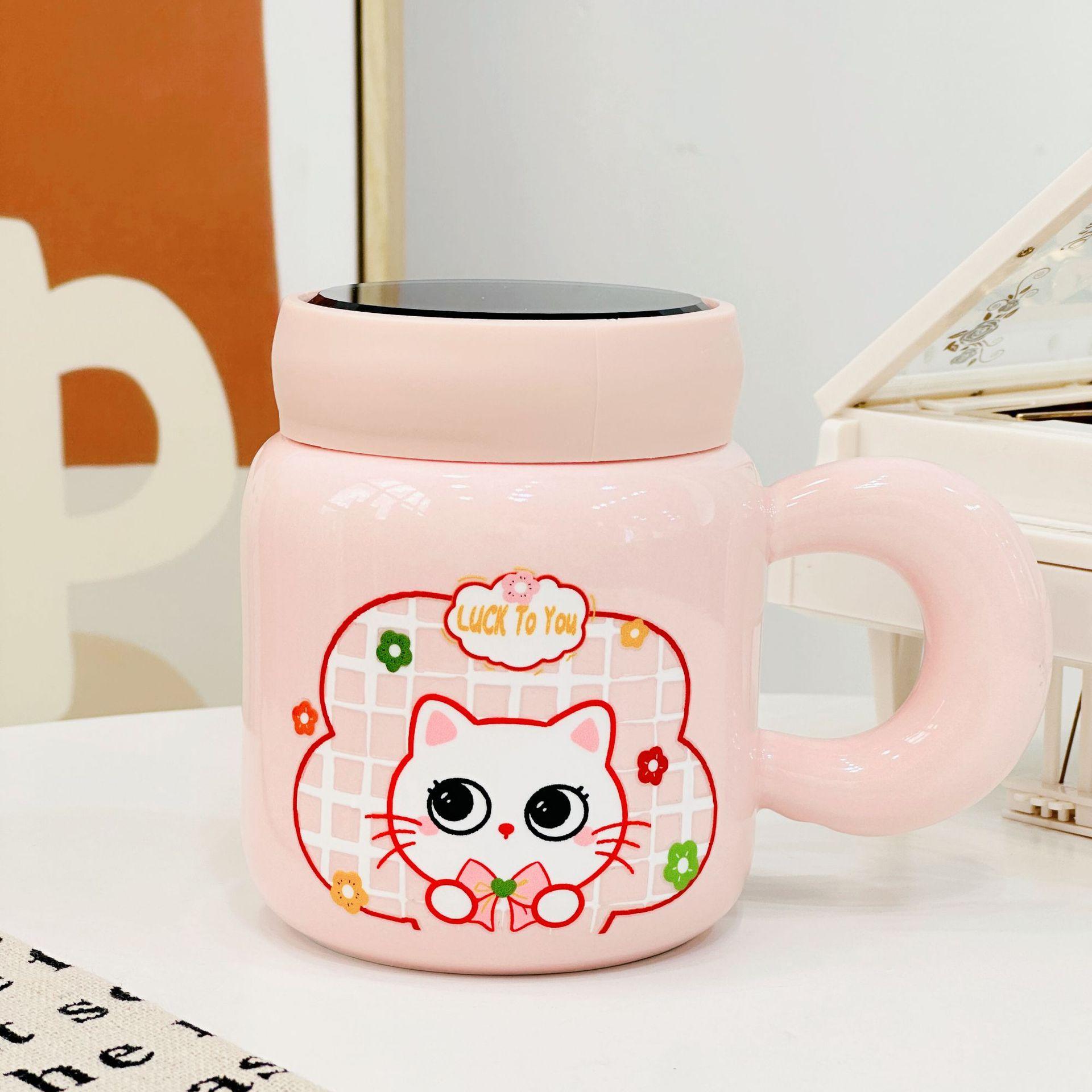 

Birthday Gift Cartoon Home Girl Cute High-looking Ceramic Mug with Lid Water Cup Cat Puppy Water Cup 320ML