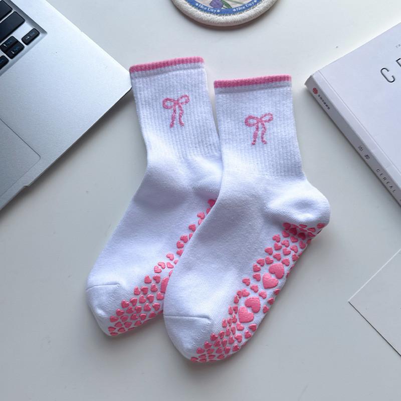 Non-Slip Mid-Calf Floor Socks Women Bowknot Design Yoga Pilates Fitness Socks one size белый