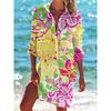 Women's Long Sleeve Lapel Bikini Swimsuit Printed Beach Shirt Clothes Sale