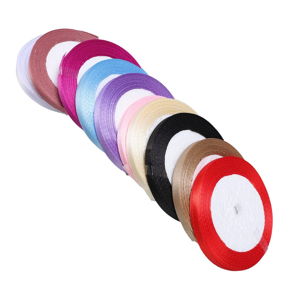 10Pcs 0.6cm Gift Wrapping Ribbon Polyester Multicolors Exquisite Decorative Ribbons Roll for Birthda