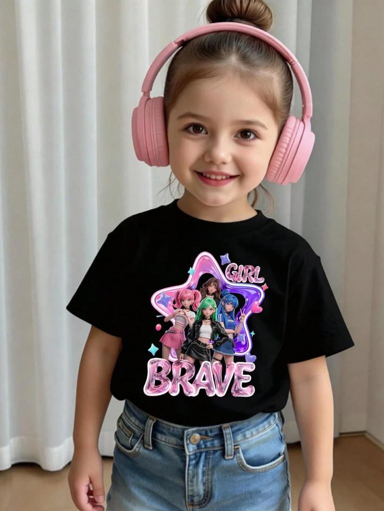 T-shirt Grafica Cartoon Kpop per Ragazze T-shirt Casual Girocollo Adatta per Ragazze Bambini Regalo Manica Corta
