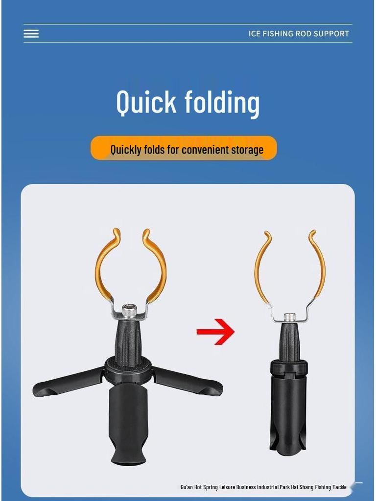 Portable Foldable Ice Fishing Rod Holder with Reel Seat - No Disassembly Needed