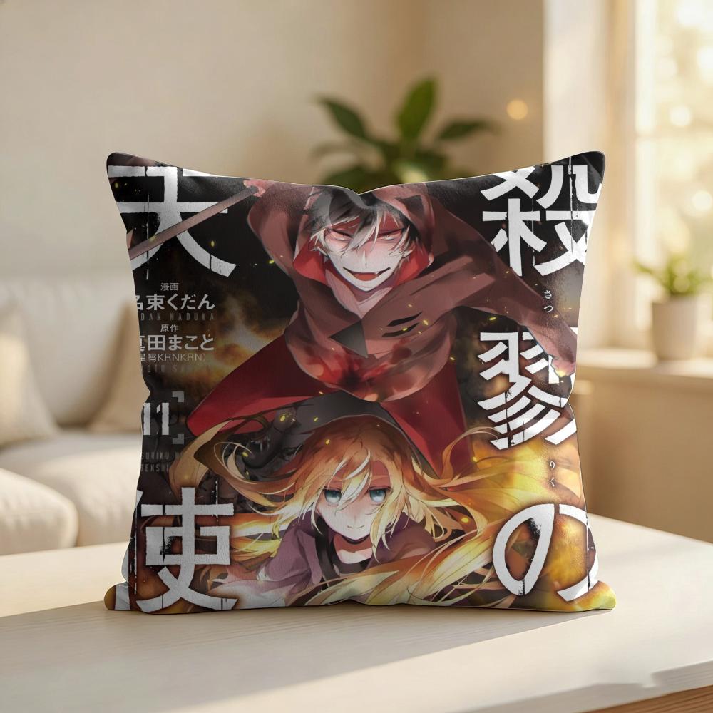 Aangels Of Deaths Anime Cushion Cover Silky Short Plush Invisible Zipper Dustproof Sofa Pillow Case For Home Decor