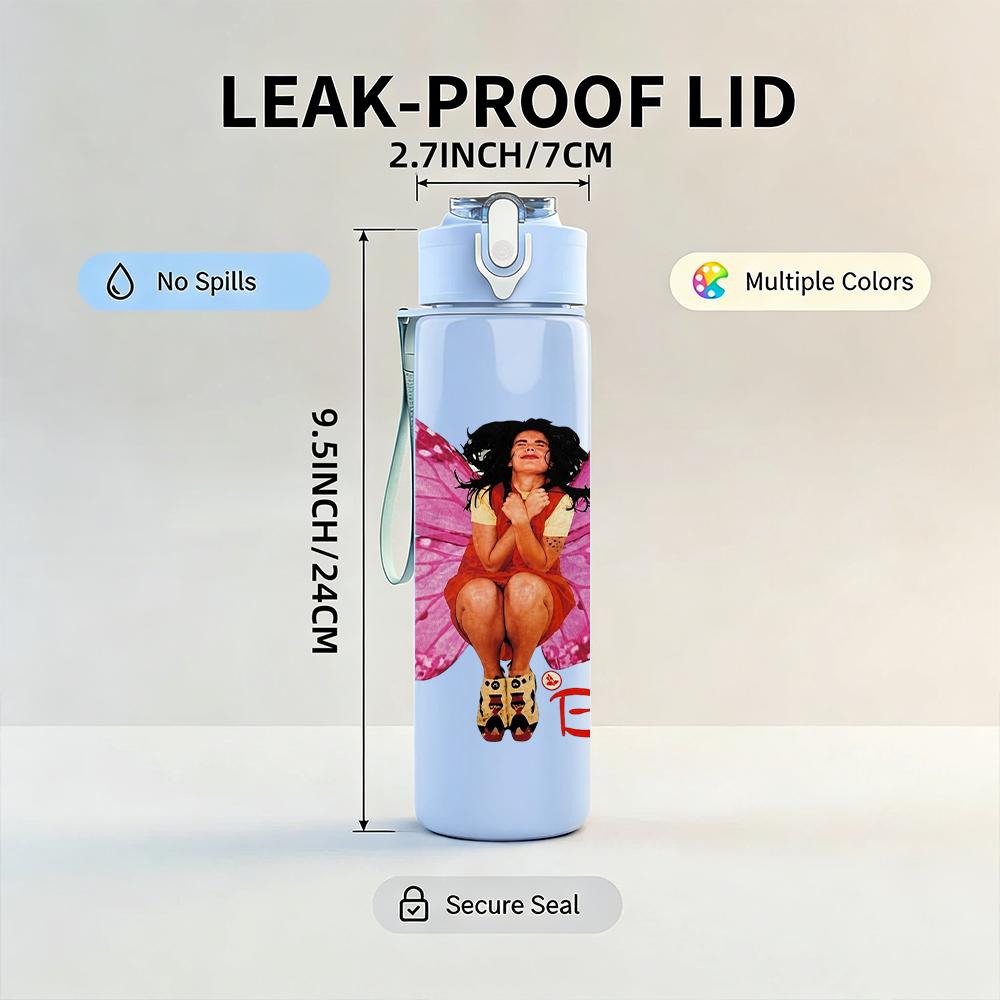 1PC Pink Butterfly Lady Retro Fashion Print 750ml Portable Sports Water Bottle Leakproof Gym Outdoor Travel Drink Cup
