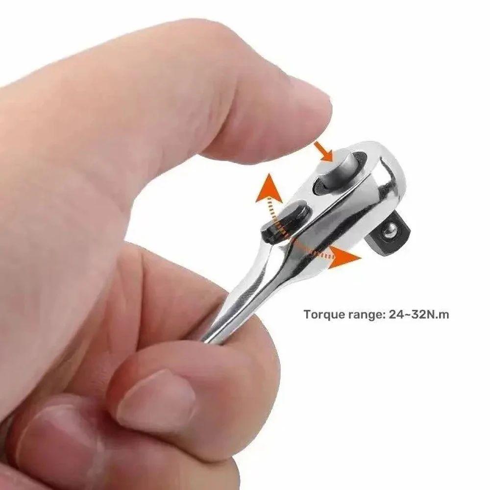 Mini trojúhelníkový ráčnový klíč 1/4", oboustranný rychloupínací ráčnový klíč, šroubovák, šestihranný momentový klíč, sada 2 v 1 klíčů