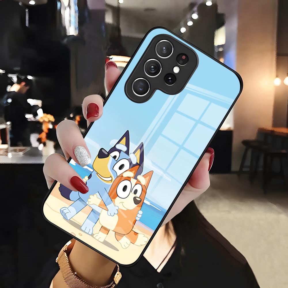 

B-Bluey-es Мультяшный Чехол Для Телефона Для Samsung S26 S25 Edge Ultra 24 23 22 21 Ultra Plus Fe A55 56 15 4G 5G Стеклянная Крышка Galaxy S24 FE