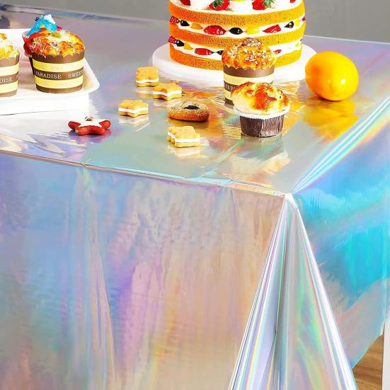 Față de masă cu sclipici, 3 bucăți, holografică, acoperită de masă, dreptunghiulară, discoteca, pentru decorațiuni pentru petrecerea de naștere