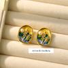 Handmade Baroque Pearl Earrings With Impressionist Garden Design Post Copper Base Matte Gold Green Finish