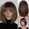 Womens Short Straight Wig With Bangs Hightemperature Silk For Casual And Party Use