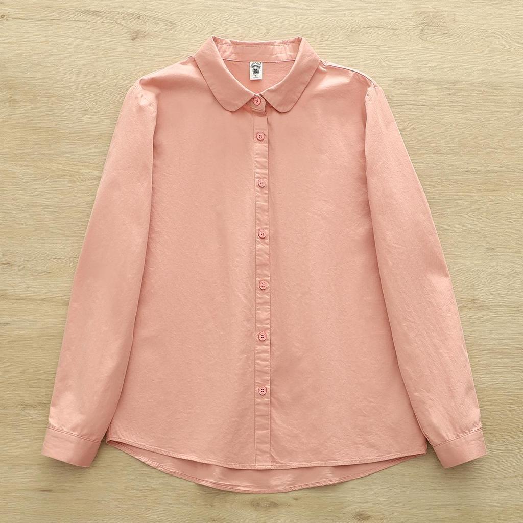 Spring Autumn Pure Cotton Women's Doll Collar Long Sleeve Shirt