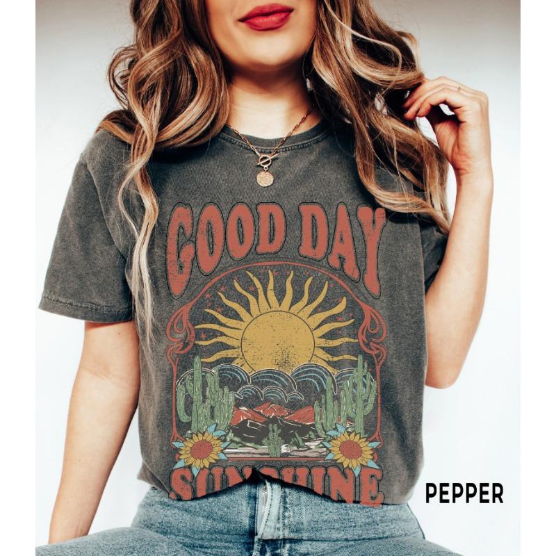 Summer Women's Good Day Sunshine T-Shirt Boho Tee Cotton and Breathable Short Sleeve Streetwear Oversized Loose Casual