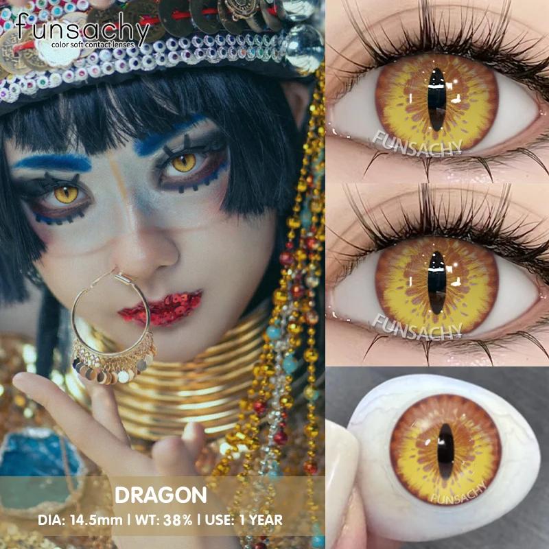FUNSACHY 1 Pair Fashion Colored Contact Lenses for Cosplay Green Pink Anime Cosplay Lens Beauty Halloween Makeup Eye Soft Lens
