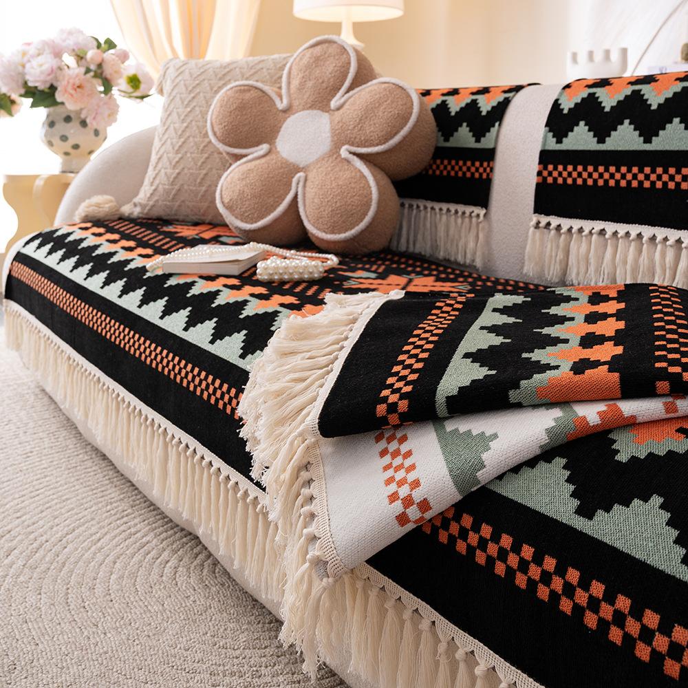 Bohemia Style Universal Sofa Covers Tassels Decoration Furniture Protector Non-Slip Resistant Dirt Sofa Mat Sofa Blanket Towel