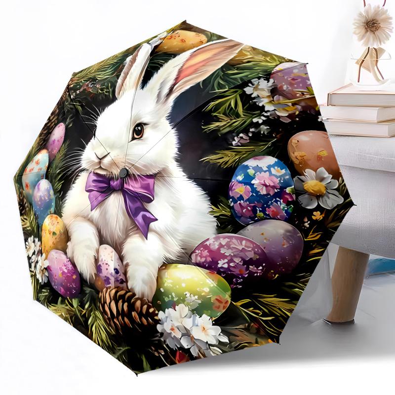 Easter Bunny Basket Outdoor Automatic Umbrella Compact 8-Rib Lightweight Durable Plastic & Iron Travel Essential Fashion Lovers Wedding Party Gift