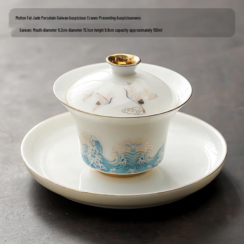 Dehua White Porcelain Sancai Gaiwan Ceramic Tea Set - Insulated Kung Fu Teacup and Brewing Bowl