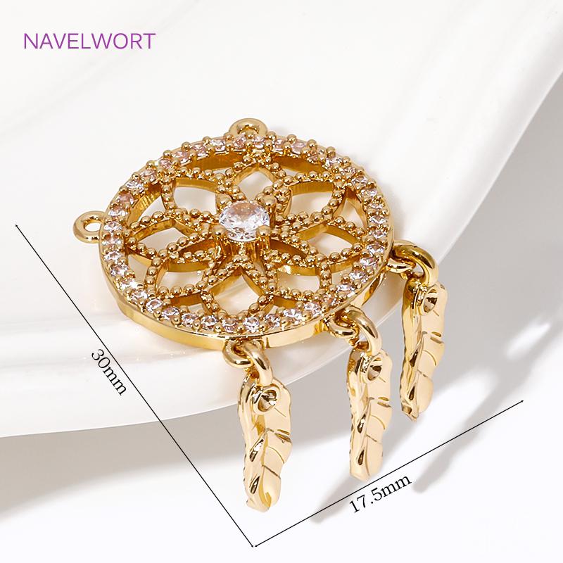 2/4Pcs Brass Leaf Charms 18K Gold Plated Charms Connector,Inlaid Zircon Leaf Charms Pendants For Jewelry,DIY Jewelry Material
