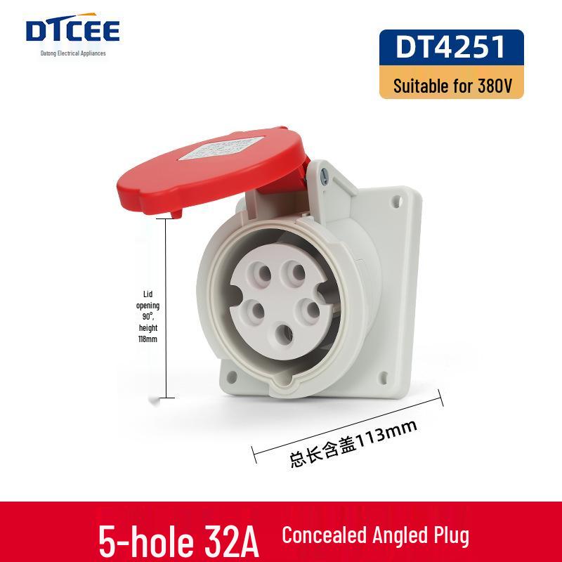 Non-Explosion-Proof Industrial Angled Seat Aviation Connector, Three-Phase, 3/4/5-Core, IP44, 16A/32A Plug