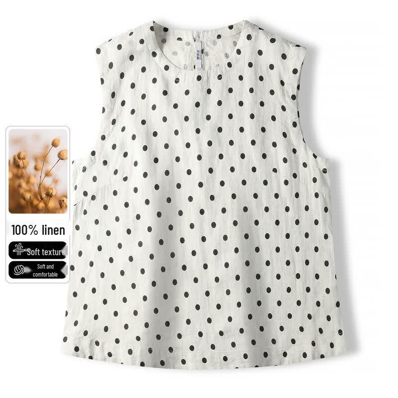 Snowflying Women s Linen Polka Dot Vest Top M