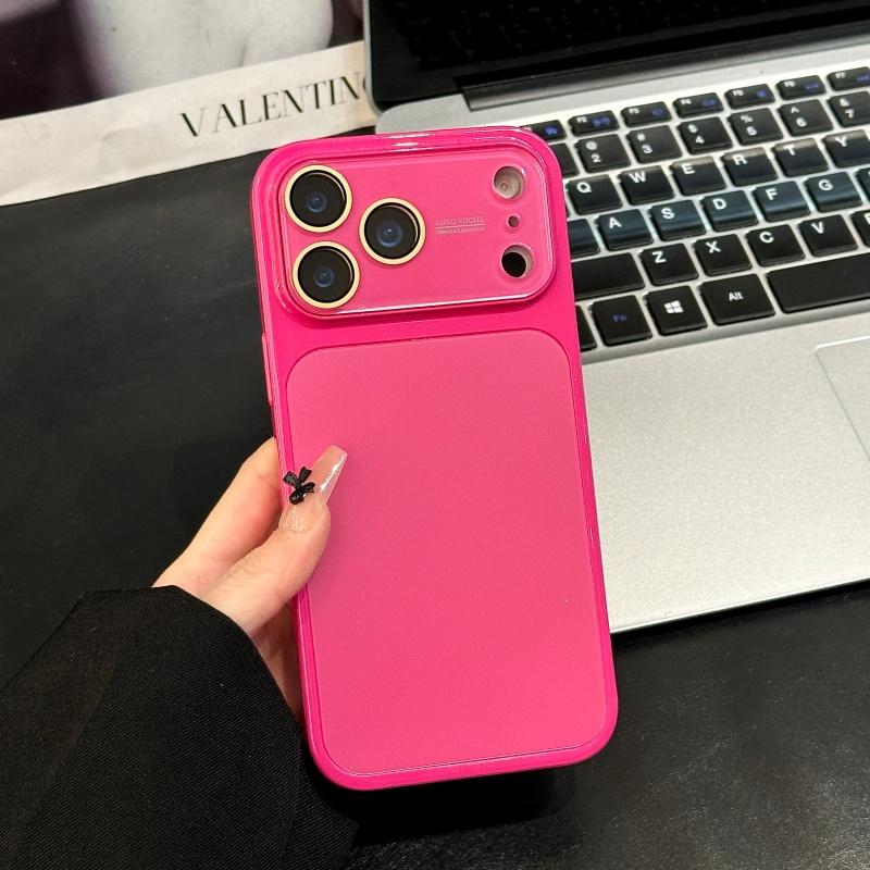 AG Matte Crystal Large Window Glass Case For iPhone 17 16 15 14 13 Pro Max Plus Shockproof Plating Glossy Bright Armor Cover