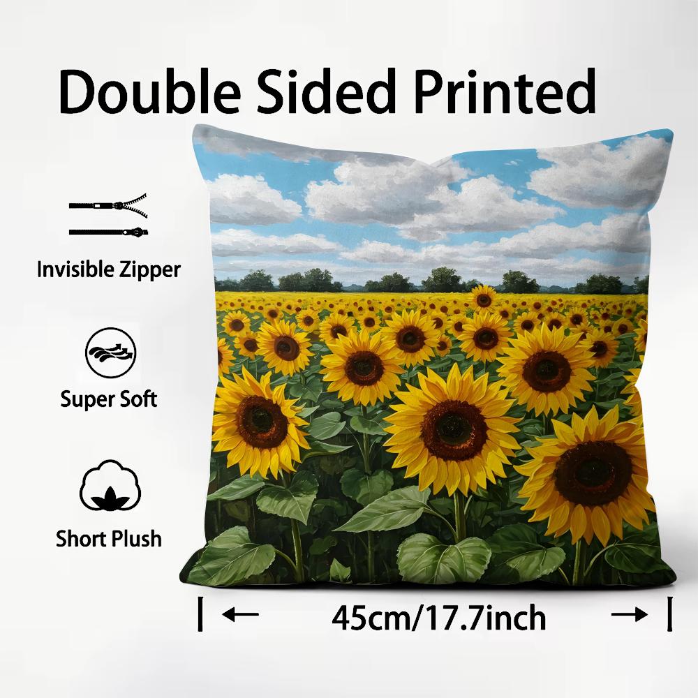 Sunflower Fashion Cushion Cover Plush Fabric Soft DoubleSided Printed Sofa Warm Winter Home Child Gift Pillow Case