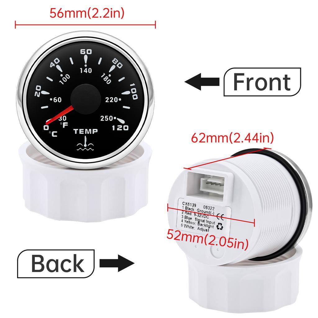 7 Colors Backlight 52MM Water Temperature Gauge Fuel/Water Level Gauge Oil Press Gauge Volt Meter For Marine Boat Car Truck