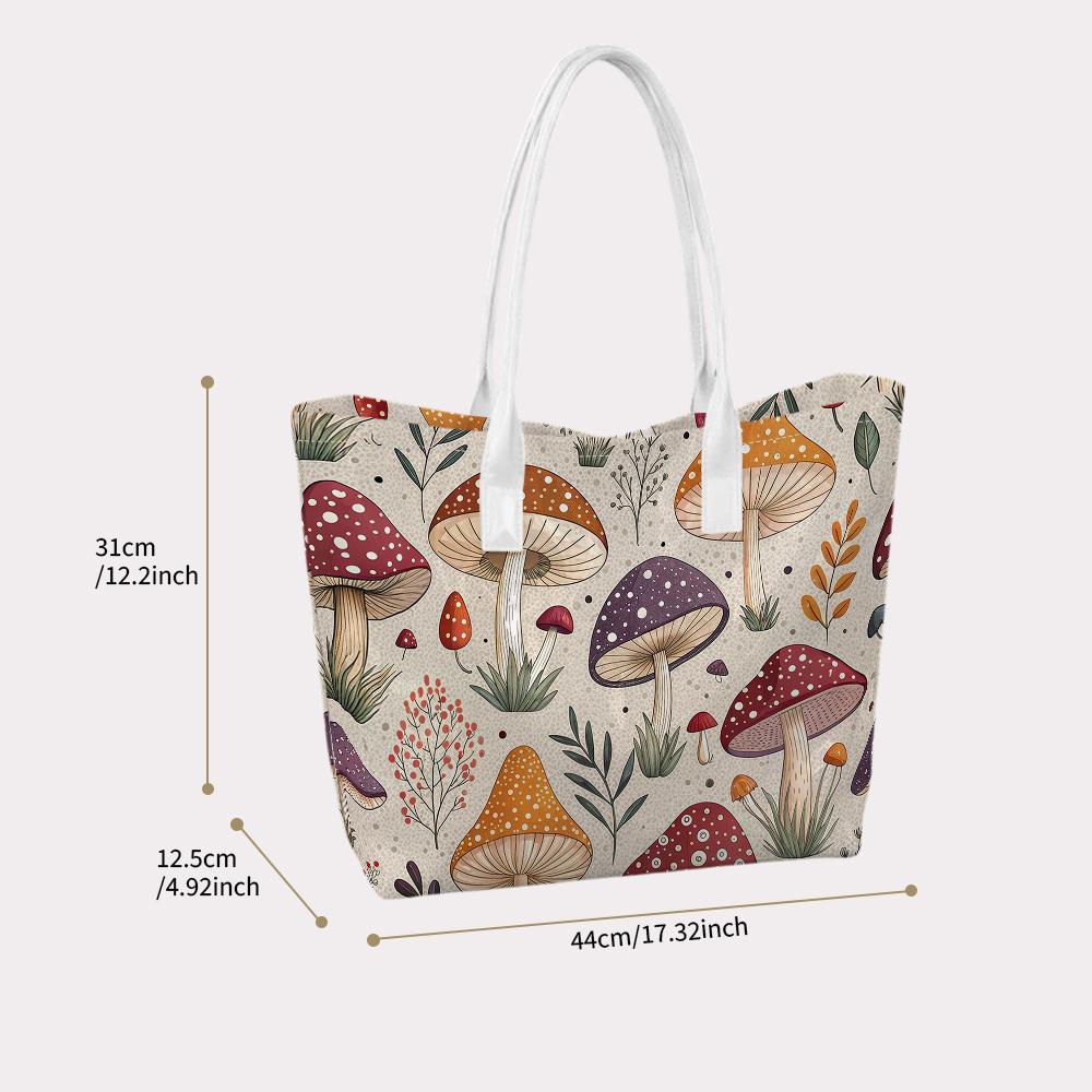 Cute Mushroom Printed Shoulder Bag Fashion Large Capacity Daily Tote for Women Outdoor Shopping Portable Handbag