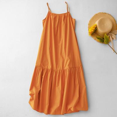 2025 Summer New Orange Soda Cotton Suspender Skirt Women's Seaside Travel Vacation Solid Color Sleeveless Pendulum Dress