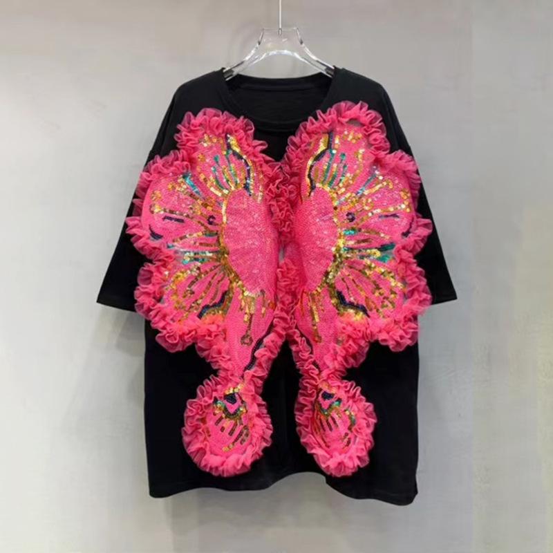 Thai trendy brand summer new foreign style heavy industry sequin dress women s loose splicing mesh medium and long skirt One size fits all чёрный