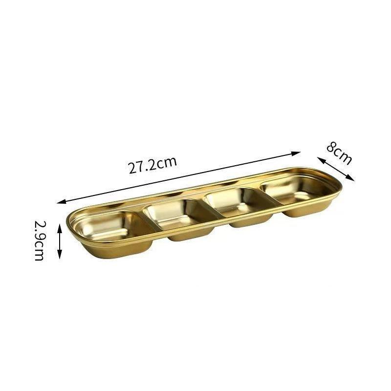 Golden Korean-Style Dual & Triple Compartment Stainless Steel Dipping Sauce Dish