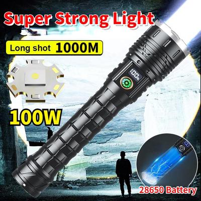 2*Batería 28650 10000mAh Linternas LED de Alta Potencia Recargable Tipo-C Antorcha LED 5000M Linterna Ultra Potente Linterna LED para Exterior