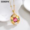 Vintage Französische Geometrische Ovale Zirkonia Halskette - 18 Karat Gold Hofstil für Damen
