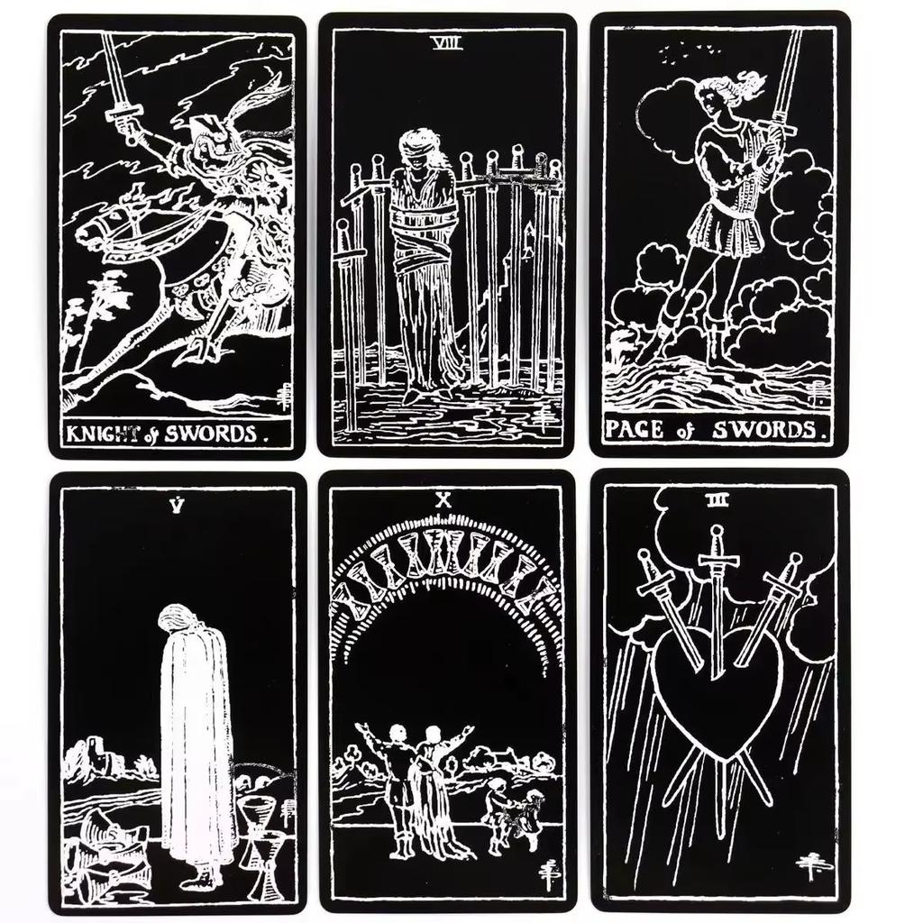 Black and White Rider Tarot Deck 78 Pcs Tarot Cards for Beginners Rider-waite Tarot System Pocket Size